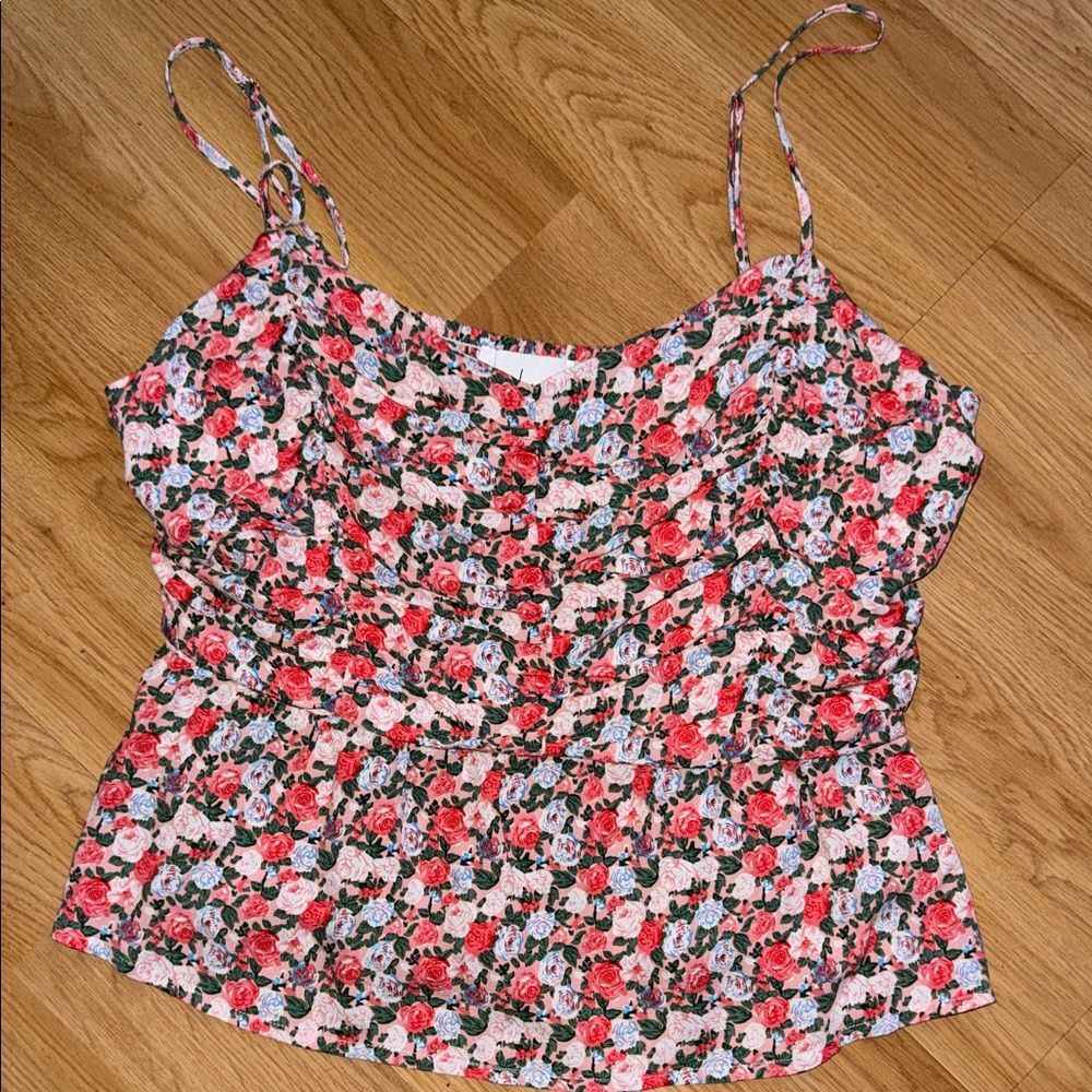 NWT Sweet Lemon Floral Print Tank Sleeveless Smocked Back Boho Size Large
